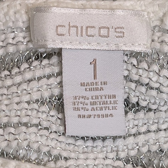 Chico’s Shine Stitch Ruth Pullover, White and Silver Sz 1 - Picture 5 of 7